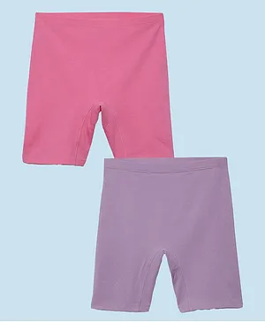 Mackly Pack of 2 Cotton Elastane Solid Shorts - Pink & Purple