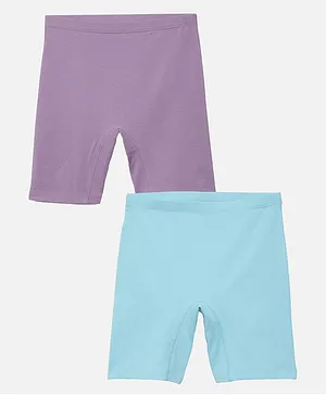 Mackly Pack of 2 Cotton Elastane Solid Shorts - Pink & Turquoise Blue