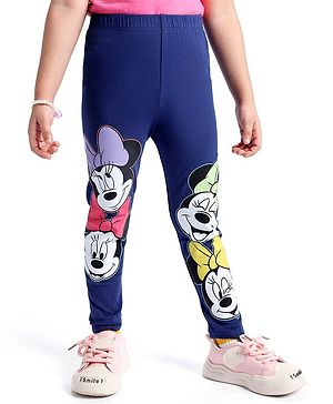 Babyhug Disney Cotton Lycra Knit Full Length Leggings Minnie Mouse Print - Navy