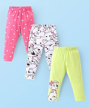 Babyhug Disney Cotton Lycra Knit Full Length Leggings With 101 Dalmatians Print Pack of 3- Multicolor