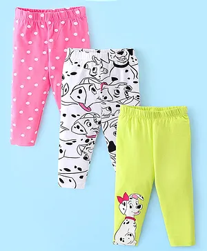Babyhug Disney Cotton Lycra Knit Full Length Leggings With 101 Dalmatians Print Pack of 3- Multicolor