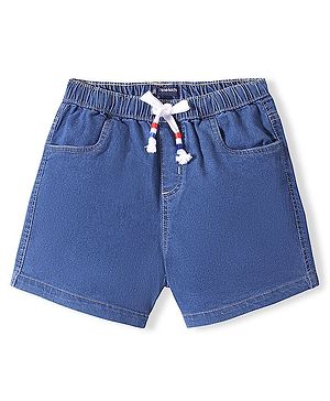 Pine Kids Cotton Knit Mid Thigh  Shorts Solid Colour - Medium  Blue