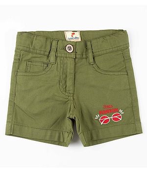 JusCubs  Hello Sunshine Text Embroidered Shorts - Olive Green