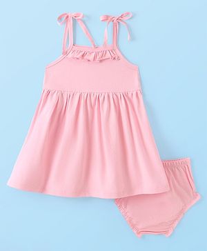 Babyhug Single Jersey Knit Sleeveless Frock with Bloomer - Pink