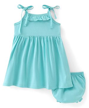 Babyhug Cotton Knit Sleeveless Solid Color Frock with Bloomer - Blue