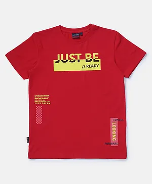 GINI & JONY Half  Sleeves Just Be Ready Text Printed Cotton Tee -  Red