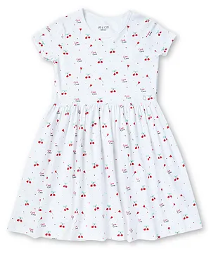 GINI & JONY Knitted Half Sleeves Cherry Printed Dress - White