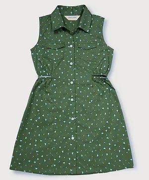 GINI & JONY Sleeveless Floral Printed Cotton Dress - Green