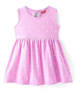 Babyhug Single Jersey Knit Sleeveless Frock Heart Print - Lilac