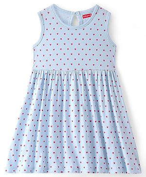 Babyhug 100% Cotton Single Jersey Knit Sleeveless Frock Heart Print - Blue