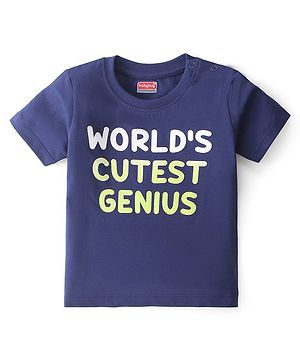 Babyhug Cotton Knit Half Sleeves Text Printed T-Shirt - Navy