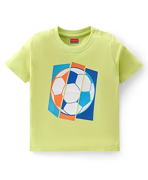 Babyhug 100% Cotton Knit Half Sleeves T-Shirt Soccer Ball Graphics - Lime Green