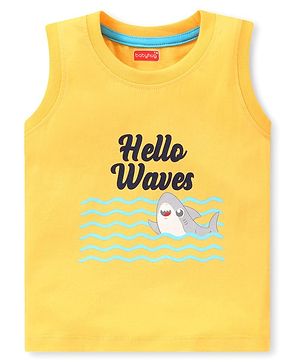 Babyhug Cotton Knit Sleeveless T-Shirt with Text Print- Yellow