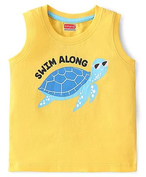 Babyhug Cotton Knit  Sleeveless T-Shirt with Turtle Print - Yellow