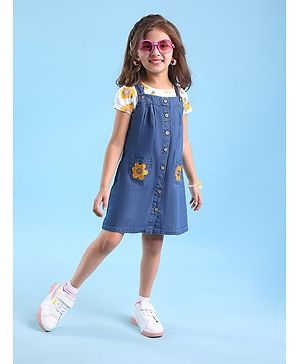 Babyhug Single Jersey knit Half Sleeves T-Shirt & Frock Floral Print - Blue