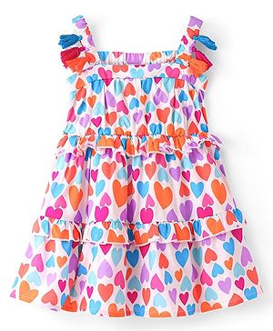 Babyhug 100% Viscose Woven Sleeveless Frock Heart Print - White