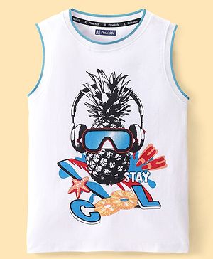 Pine Kids Cotton Sleeveless Tank T-Shirt Pineapple Print - Snow White