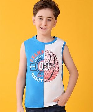 Pine Kids 100% Cotton Knit Sleeveless T-Shirt Busket Ball Print - Blue & White