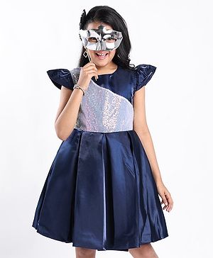 Pine Kids Half Sleeves  Party Frock with Sequin Detailing - Navy Blue