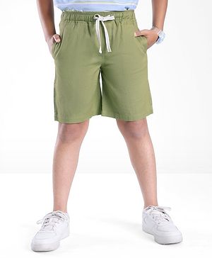 Arias Cotton Twill Knee Length Solid Color Relaxed Fit Shorts With Tipping Tape - Olive Green