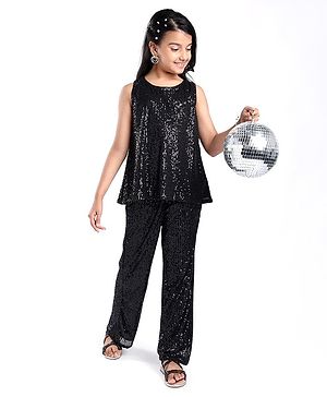 Pine Kids Sleeveless Top & Palazzo Set with Sequins Detailing - Black