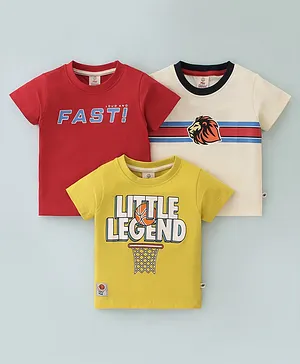Mini Donuts Cotton Knit Half Sleeves T-Shirt Text Print Pack of 3 - Red White & Gold
