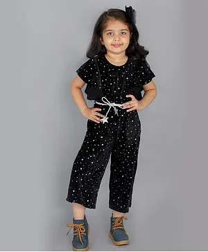 Lil Drama Bell Sleeves All Over Stars Detailed Jumpsuit With Belt - Black