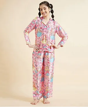 Cherry & Jerry Full Sleeves Princess Printed Night Suit Set - Pink