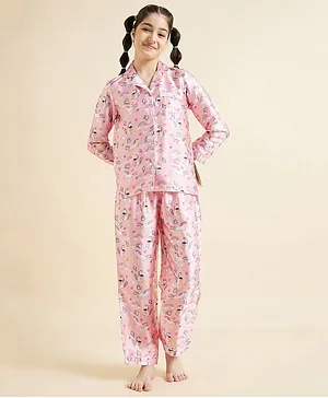 Cherry & Jerry Full Sleeves Unicorn Printed Night Suit Set - Pink