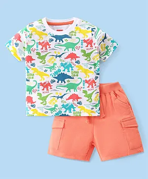 Babyhug Single Jersey Knit Half Sleeves T-Shirt & Shorts Set Dino Print - Multicolor