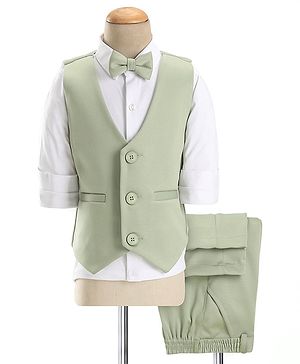 Babyhug Knit Full Sleeves Textured Party Suit With Waist Coat & Bow - Mint Green