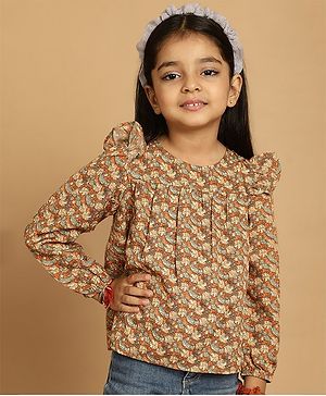 Mini & Ming Full Sleeves Floral Printed Top - Beige