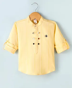 Dapper Dudes Full Sleeves Solid Kurta Style Shirt - Lemon