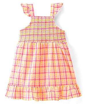Babyhug Royan Woven Sleeveless Checkered Frock - White Yellow & pink