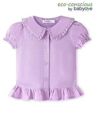 Babyoye Eco Conscious Cotton Linen Half Sleeves Top Solid Colour - Purple