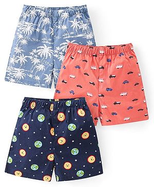 Babyhug Poplin Printed Boxers Pack of 3 - Blue & Orange