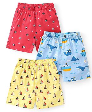 Babyhug Poplin Woven Boxers Football Whale & Boat Print Pack of 3 - Multicolour