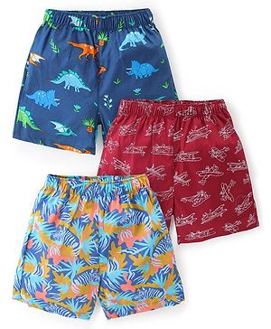 Babyhug Poplin Woven Boxers with Dino Aeroplane & Zebra Print Pack of 3 - Multicolour