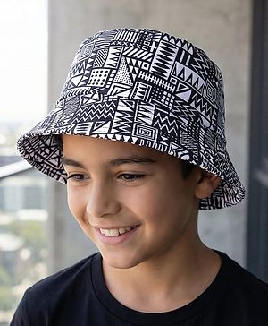 Pine Kids Bucket Hat with African Print - Black