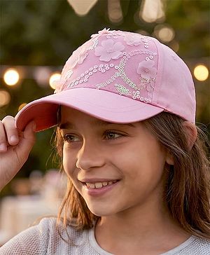 Pine Kids Baseball Cap with Floral & Sequined Detailing - Pink