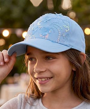Pine Kids Baseball Cap with Floral & Sequined Detailing - Blue