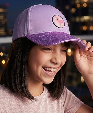Pine Kids Baseball Shimmered Cap with Flamingo Applique - Purple