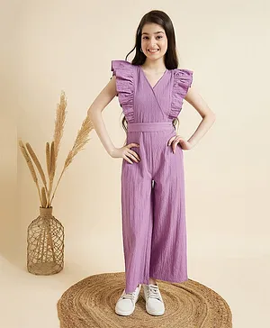 Cherry & Jerry Sleeveless Self Design & Ruffled Detailed Jumpsuit - Lavender