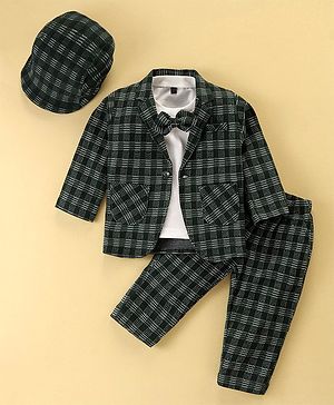 Robo Fry Full Sleeves Checked T-Shirt & Trouser with Hat & Blazer - Pista