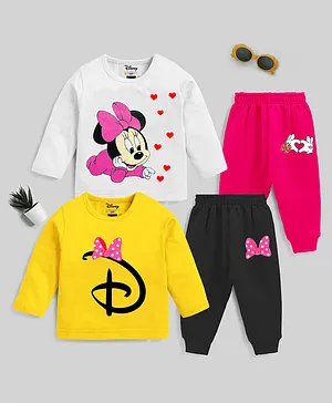 KUCHIPOO Pack Of 2 Disney Featuring Full Sleeves Minnie Mouse Printed Cotton Tee & Joggers - Multi Colour