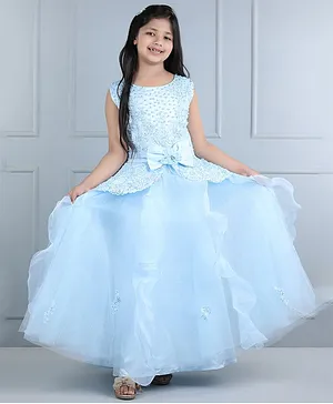 Elegant Light Blue Flowers Girls Dresses Glitter Sequin Square