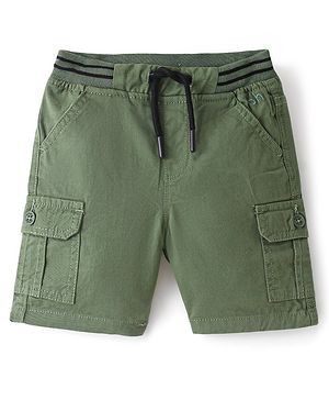 Babyhug Cotton Spandex Twill Above Knee Length Solid Color Bermuda - Olive