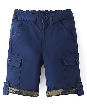 Babyhug Twill Woven Above Knee Length  Jamaican with Stretch Solid Colour - Navy Blue