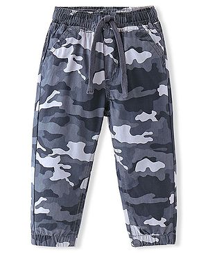 Babyhug Cotton Woven Full Length Trousers with Stretch Camouflage Print -Grey