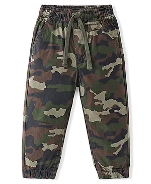 Babyhug Cotton Woven Full Length Trousers with Stretch Camouflage Print -Green